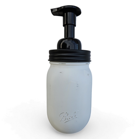 Mason Jar Foaming Liquid Soap Dispenser, Chalk Paint Mason Jar Foaming Liquid Soap Dispenser Jax Soap Company White Linen Black Lid 