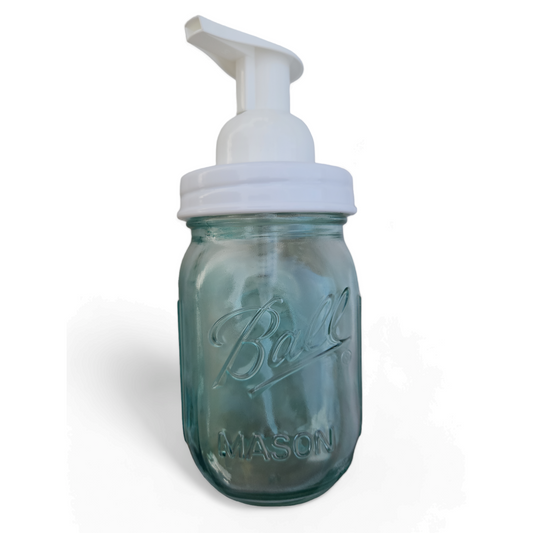 Mason Jar Foaming Liquid Soap Dispenser, Transparent Mason Jar Foaming Dispenser Jax Soap Company Country Blue Black Lid 