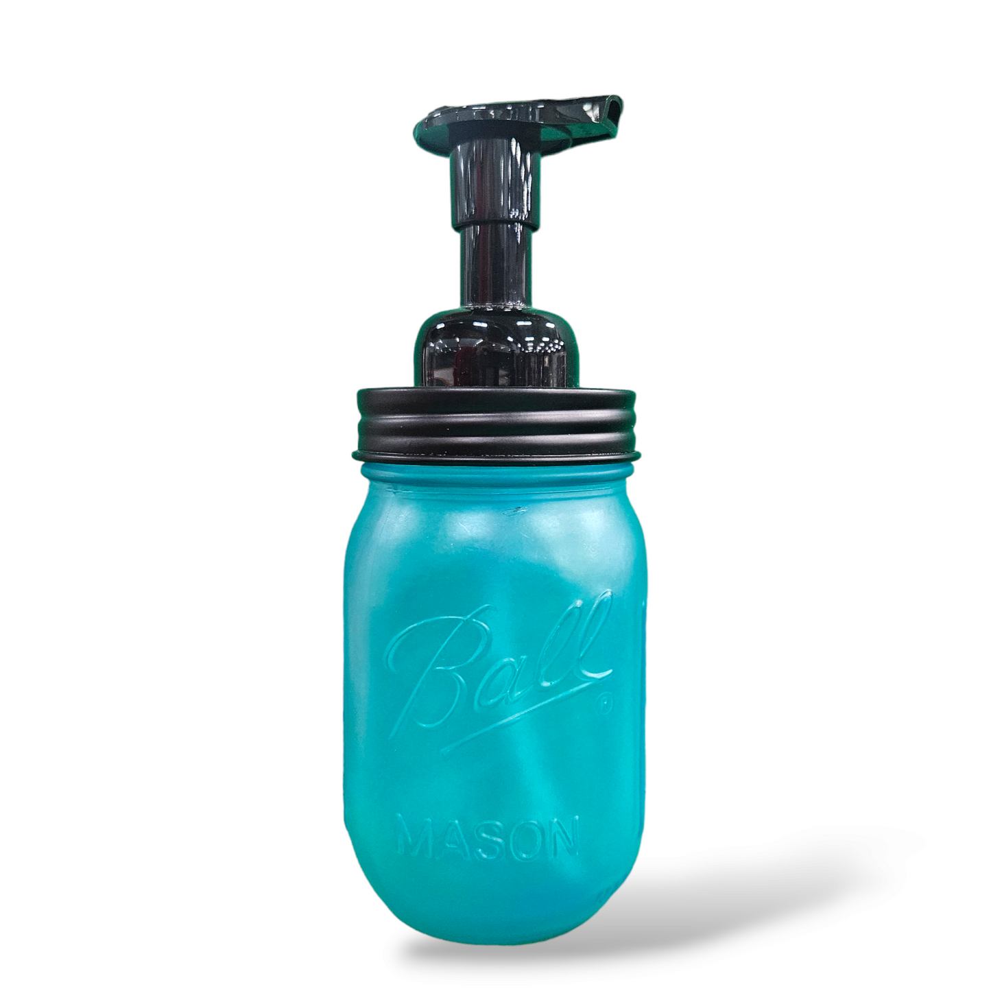 Mason Jar Foaming Liquid Soap Dispenser, Transparent Mason Jar Foaming Dispenser Jax Soap Company Sea Glass Blue Black Lid