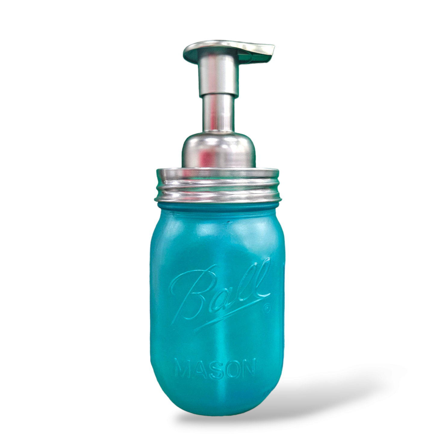 Mason Jar Foaming Liquid Soap Dispenser, Transparent Mason Jar Foaming Dispenser Jax Soap Company Sea Glass Blue Brushed Nickel Lid