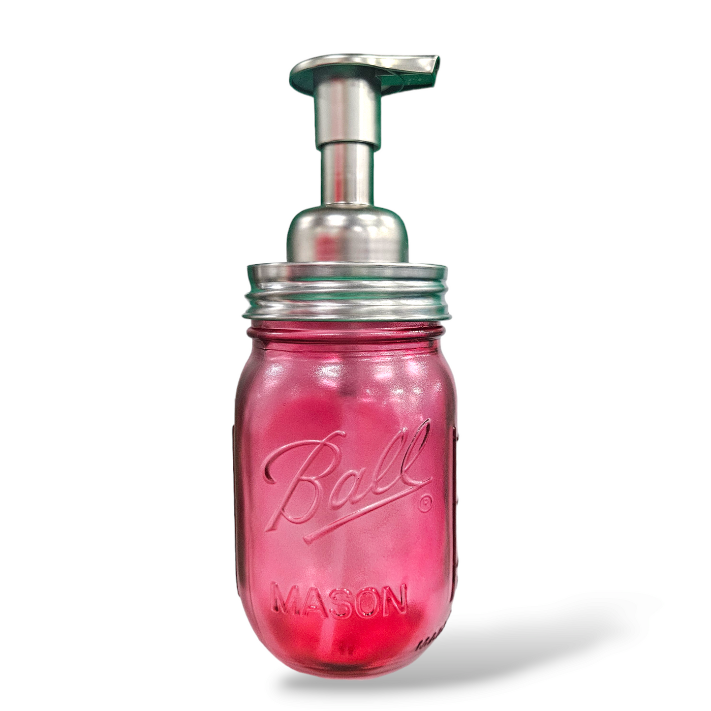 Mason Jar Foaming Liquid Soap Dispenser, Transparent Mason Jar Foaming Dispenser Jax Soap Company Cranberry Red Brushed Nickel Lid