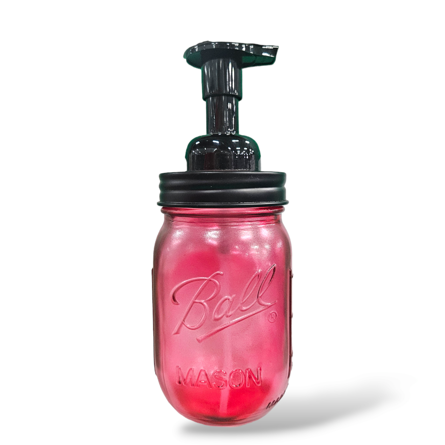 Mason Jar Foaming Liquid Soap Dispenser, Transparent Mason Jar Foaming Dispenser Jax Soap Company Cranberry Red Black Lid