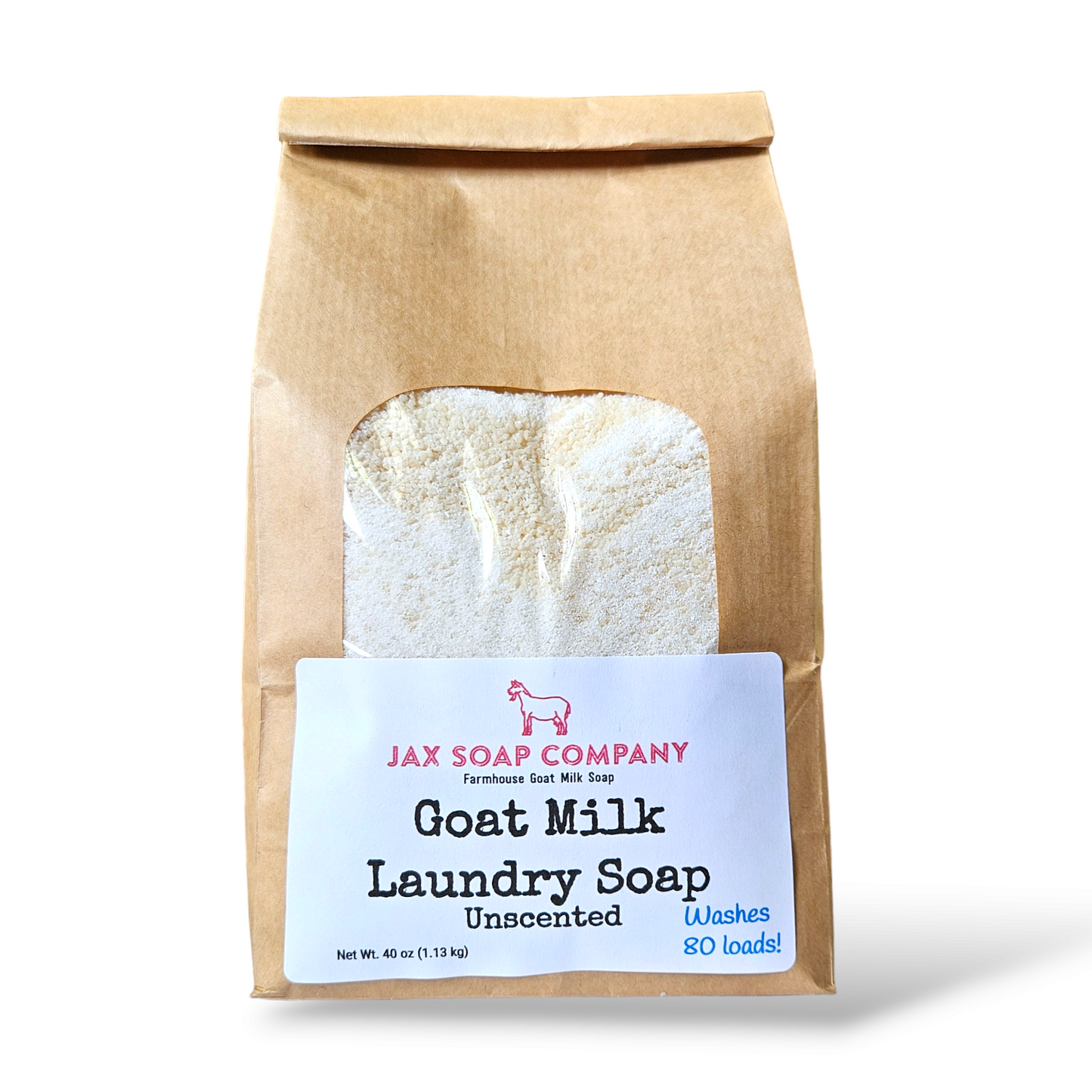 Goat Milk Laundry Soap Refill, 80 loads Jax Soap Company Unscented With 1 tablespoon scoop