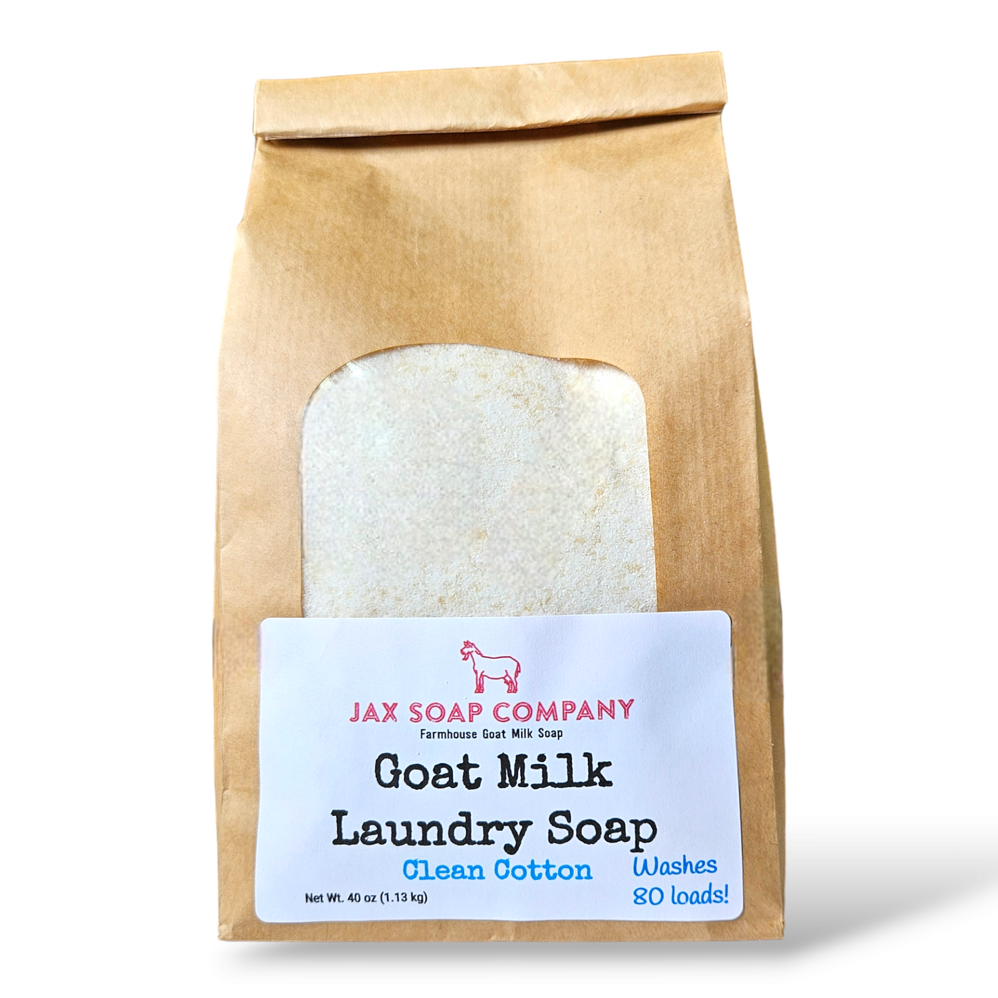 Goat Milk Laundry Soap Refill, 80 loads Jax Soap Company Clean Cotton With 1 tablespoon scoop