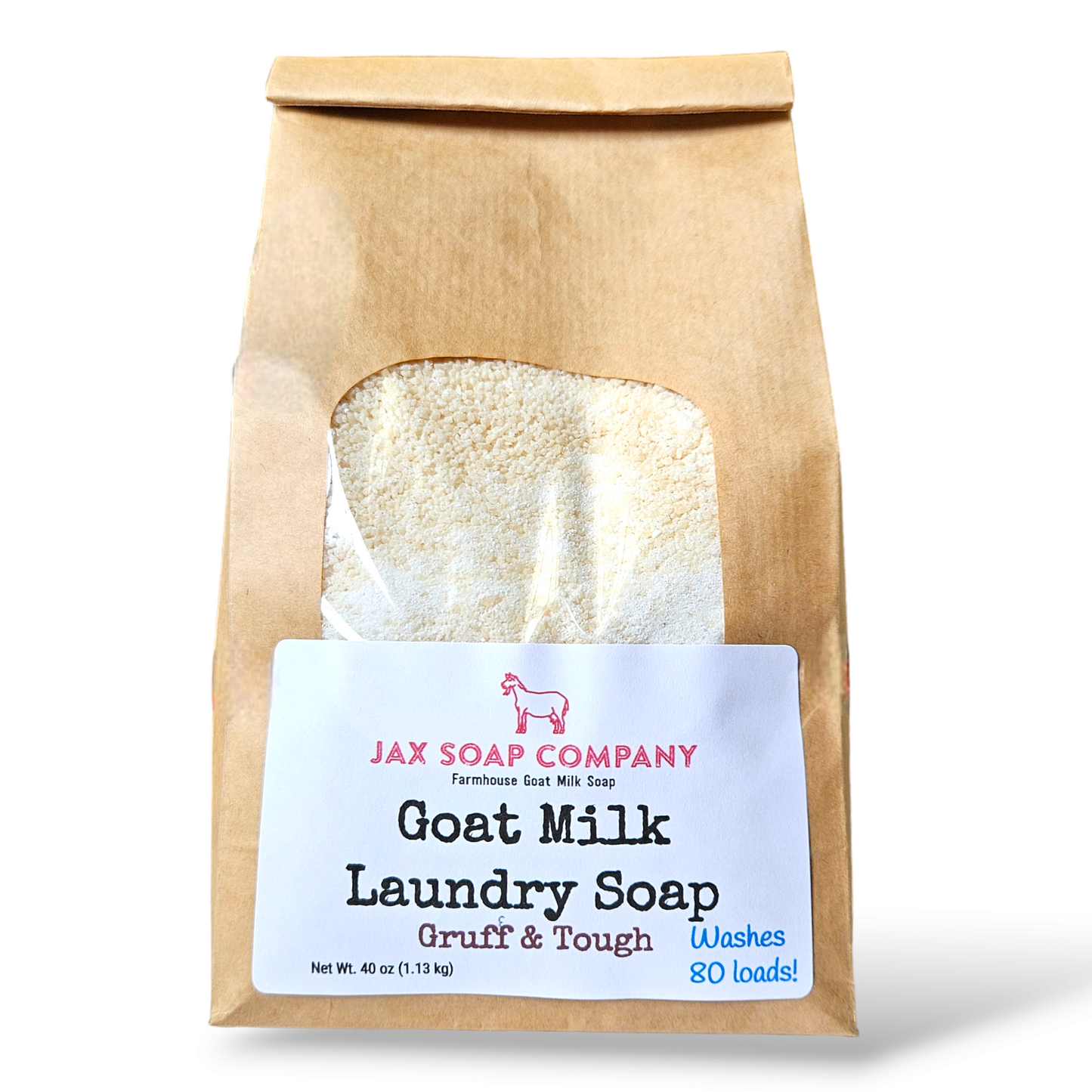 Goat Milk Laundry Soap Refill, 80 loads Jax Soap Company Gruff & Tough With 1 tablespoon scoop
