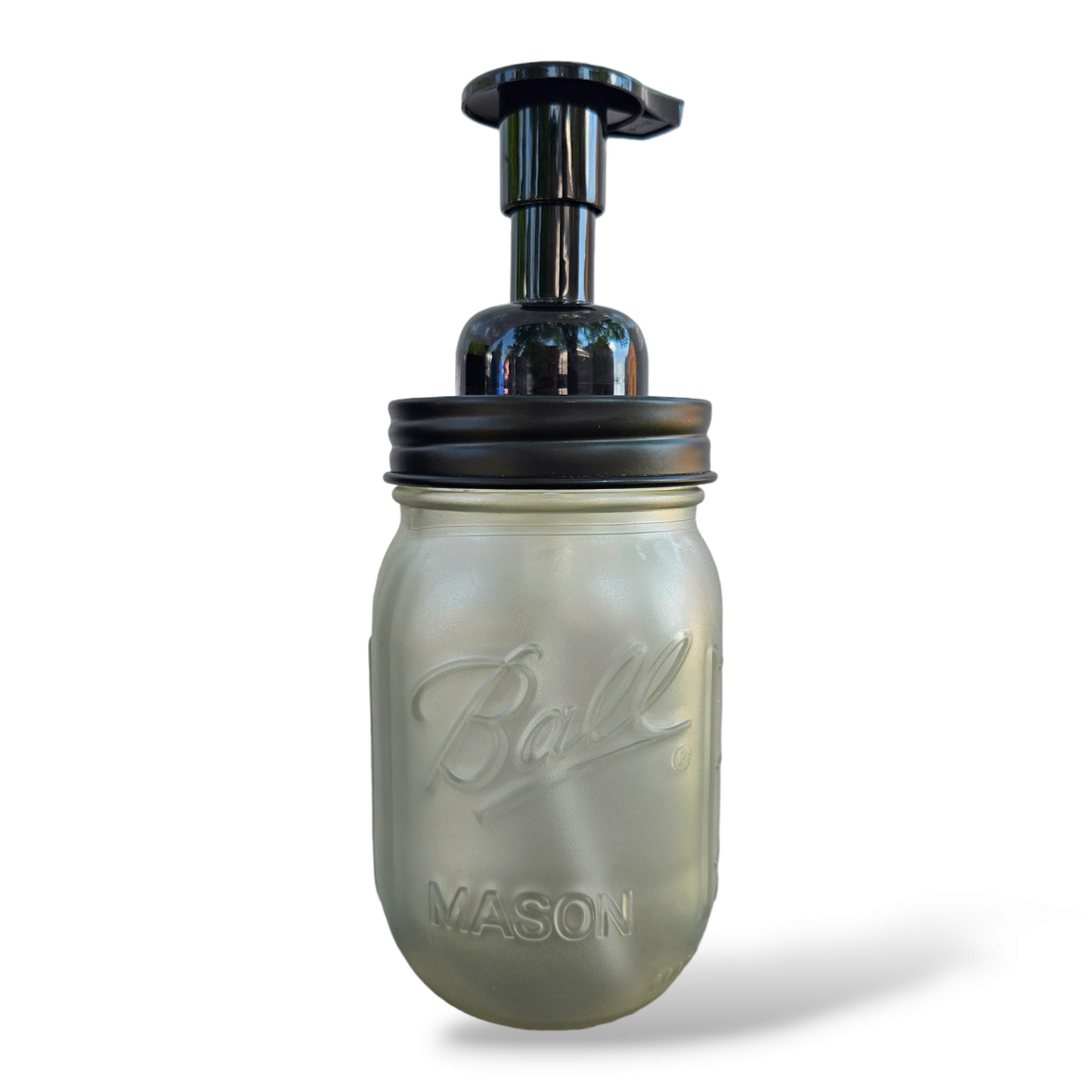 Mason Jar Foaming Liquid Soap Dispenser, Transparent Mason Jar Foaming Dispenser Jax Soap Company Sea Glass Gray Black Lid