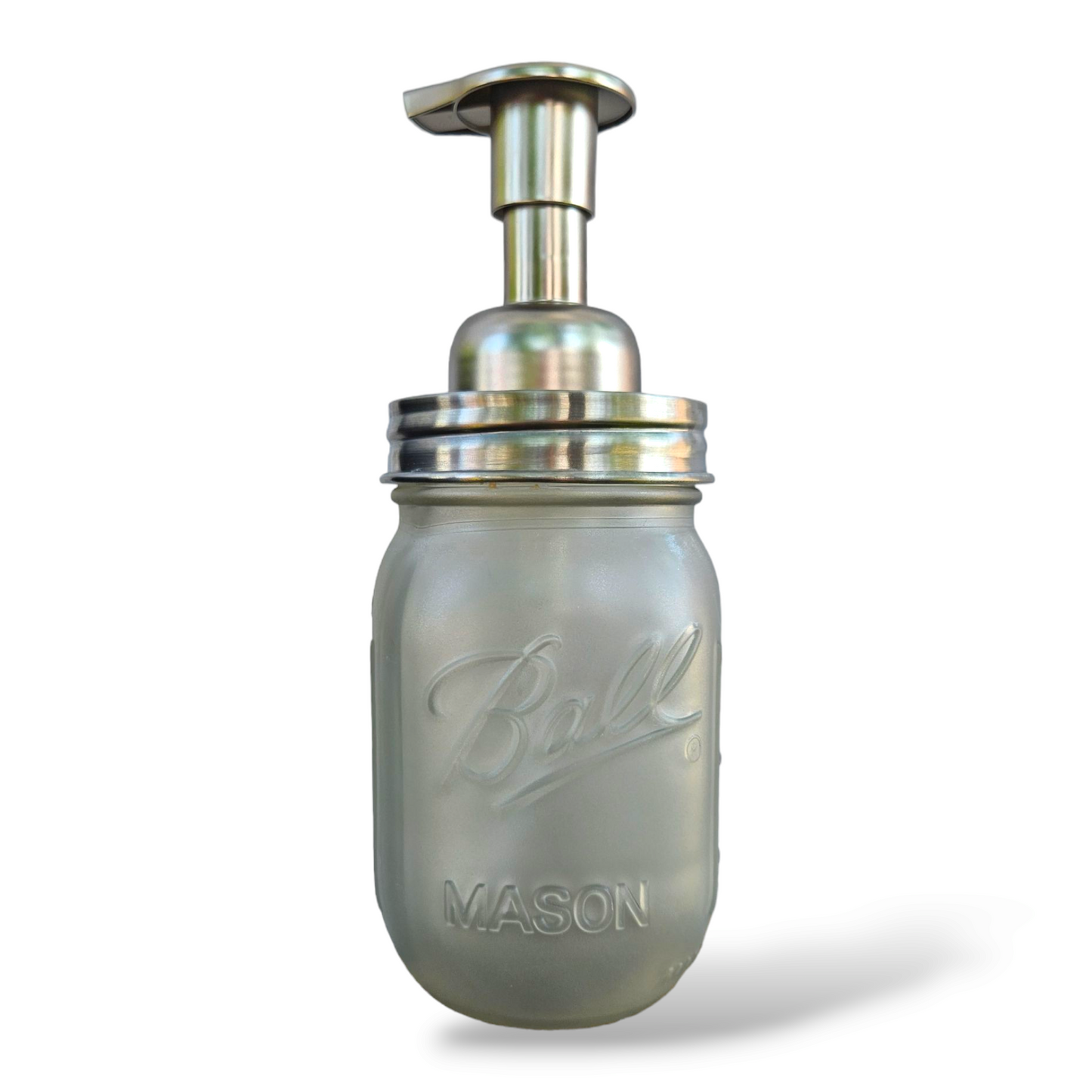 Mason Jar Foaming Liquid Soap Dispenser, Transparent Mason Jar Foaming Dispenser Jax Soap Company Sea Glass Gray Brushed Nickel Lid