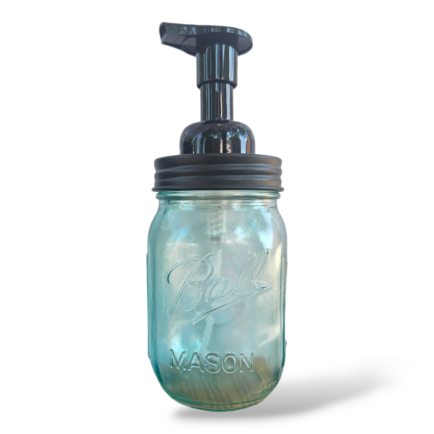 Mason Jar Foaming Liquid Soap Dispenser, Transparent Mason Jar Foaming Dispenser Jax Soap Company Country Blue Black Lid