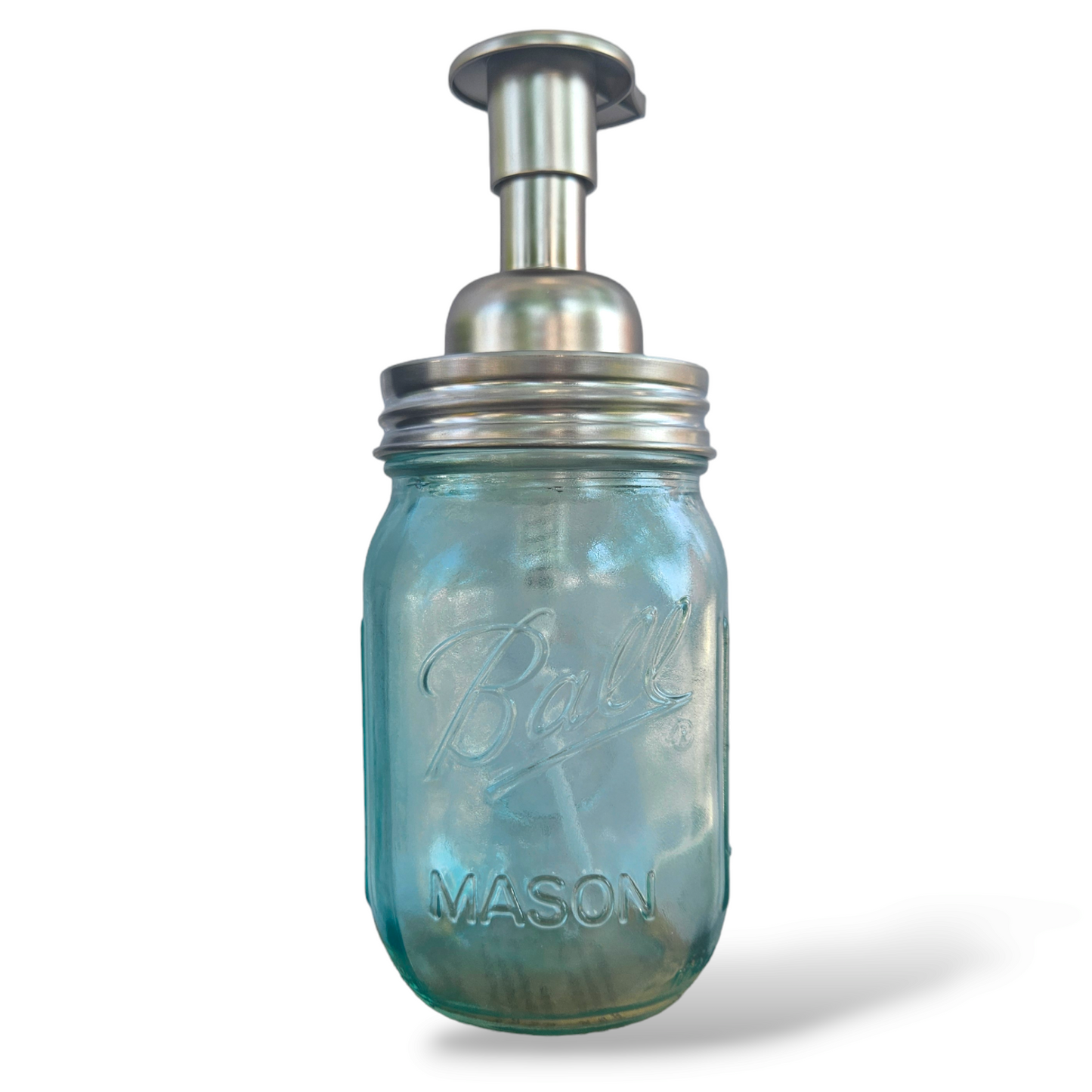 Mason Jar Foaming Liquid Soap Dispenser, Transparent Mason Jar Foaming Dispenser Jax Soap Company Country Blue Brushed Nickel Lid