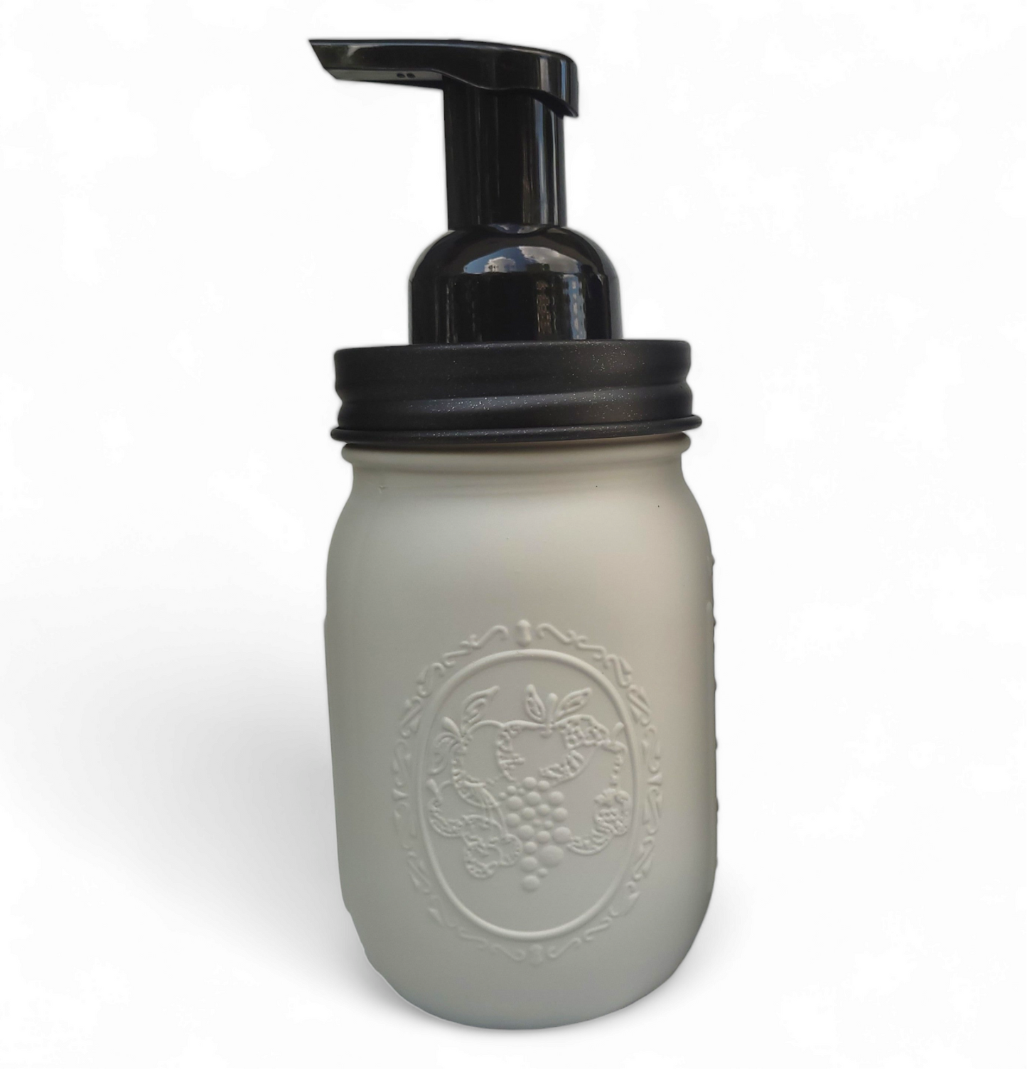 Mason Jar Foaming Liquid Soap Dispenser, Chalk Paint Mason Jar Foaming Liquid Soap Dispenser Jax Soap Company Neutral Gray Black Lid 