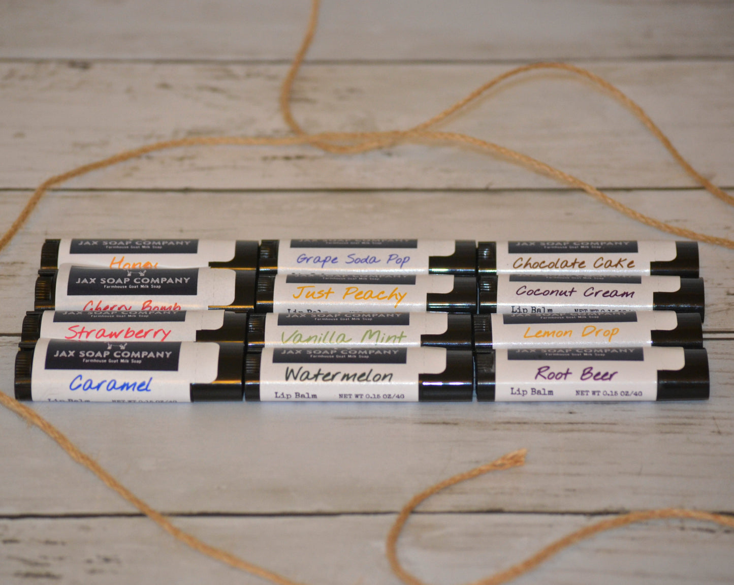 12 different flavor lip balms