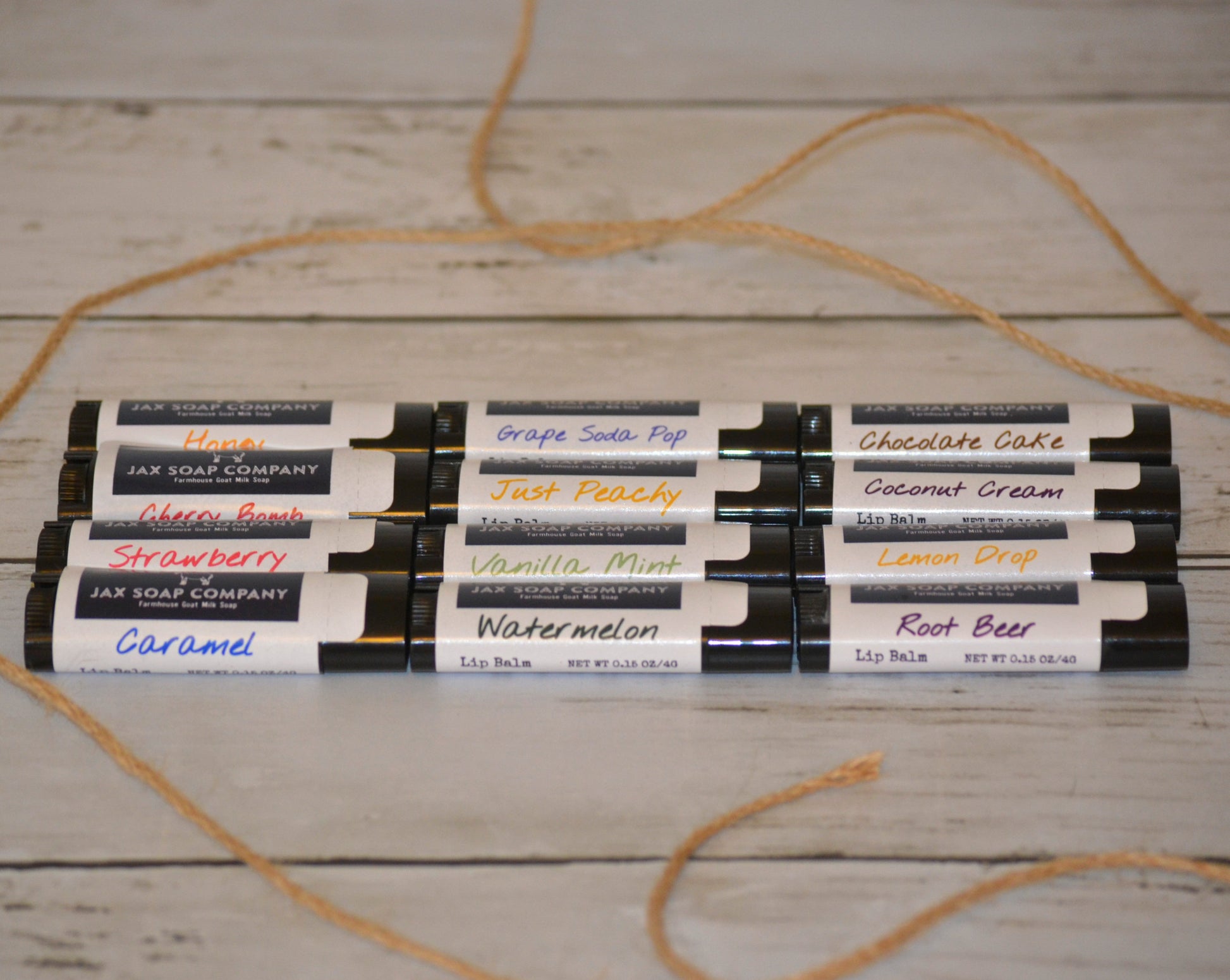 12 different flavor lip balms