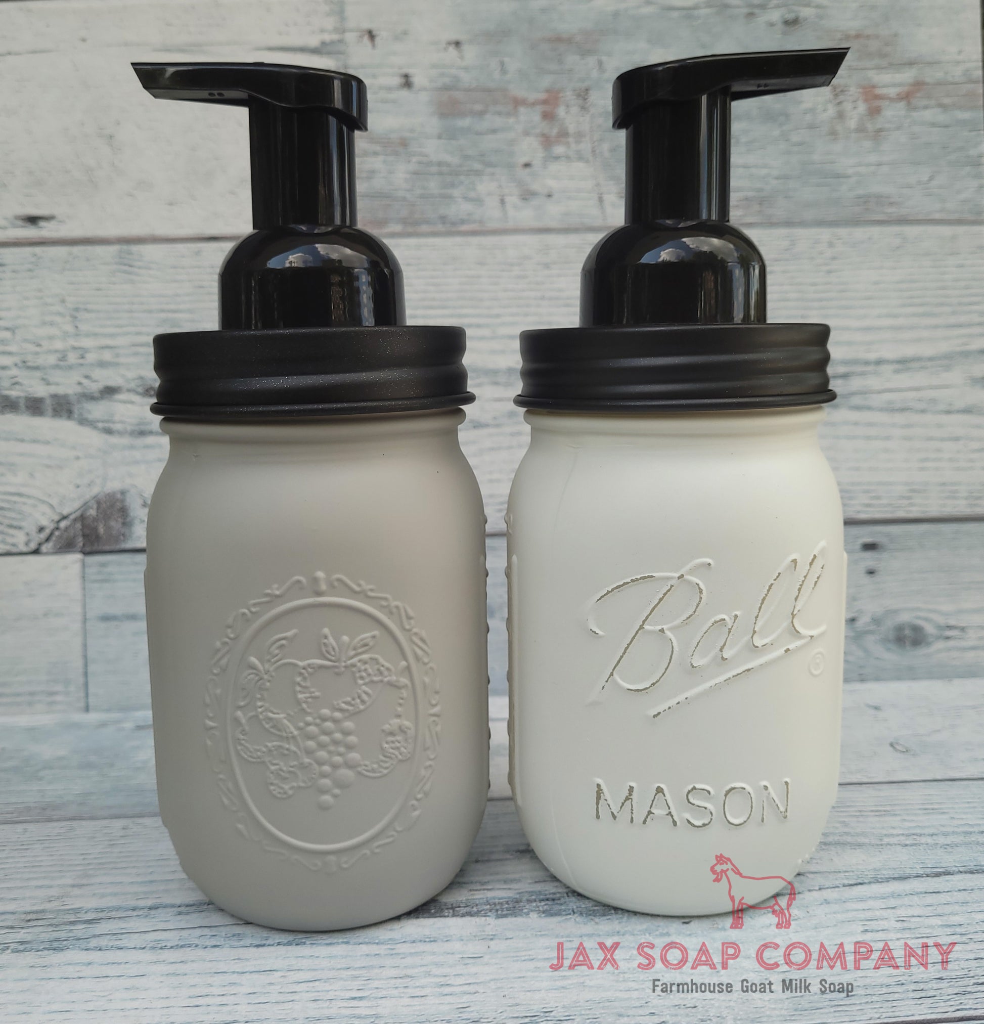 gray or white mason jars soap dispensers with black top